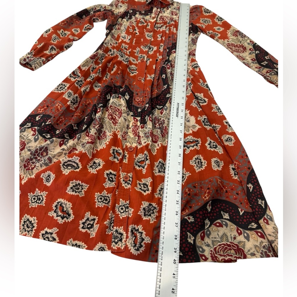 Albert Nipon Vintage Paisley Pleated 70s Midi Dress Size 2 - Picture 8 of 16